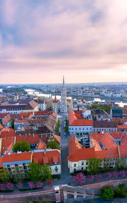 Europe Hungary Budapest Matthias chrurch Fishemrans bastion. Aerial cityscape. colorful.-stock-photo