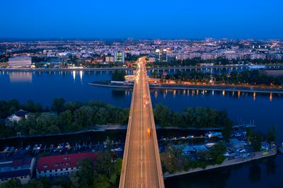 Hungary Budapest. Aerial view about Arpad bridge-stock-photo