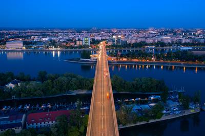 Hungary Budapest. Aerial view about Arpad bridge-stock-foto