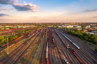 Hungary Budapest. Marshsalling yard with onl few trains-stock-photo