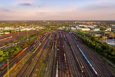 Hungary Budapest. Marshsalling yard with onl few trains-stock-photo