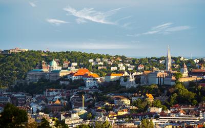 Hungary Budapest. Aerial cityscape about the historical Buda side-stock-foto