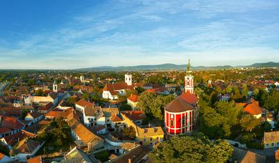 Hungary Szentendre. Aerial cityscape about the downtown-stock-foto