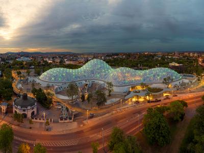 New building in Budapest zoo what name is Pannon Park-stock-photo