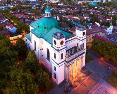 Hungary Vac City. Amazing aerial citycape with cathedral-stock-foto