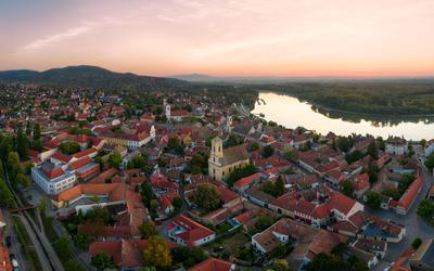 Hungary Szentendre. Aerial cityscape about the downtown.  This place is a little beautiful city near by Budapest with traditional gifts foods and old houses. Next to Danube river-stock-photo