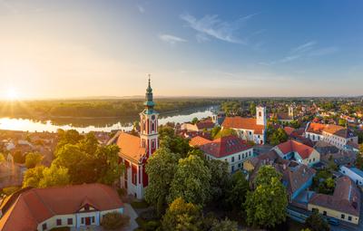 Hungary Szentendre. Aerial cityscape about the downtown-stock-foto