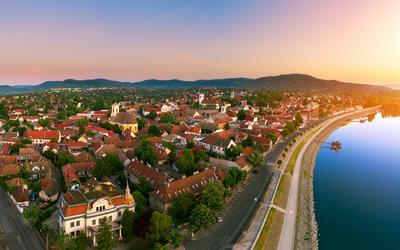 Amazing aerial cityscape about a Beautiful little city near by Budapest. Szentendre city Hungary-stock-photo