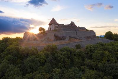 Amazing aerial landscapes about the Visegrad Castle in Hungary-stock-photo