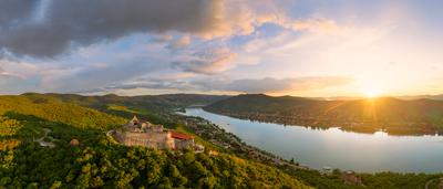 Amazing aerial landscapes about the Visegrad Castle in Hungary-stock-photo