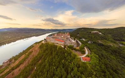 Amazing aerial landscapes about the Visegrad Castle in Hungary-stock-photo