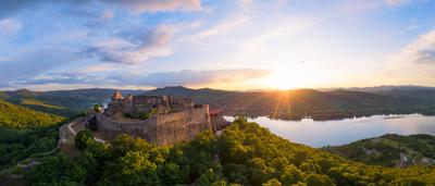 Amazing aerial landscapes about the Visegrad Castle in Hungary-stock-photo