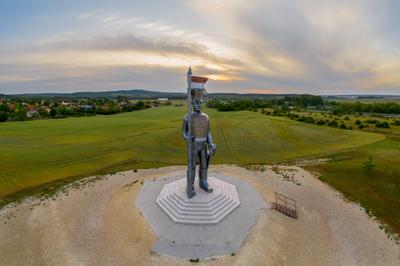 Aerial photoabout  the Miska Hussar statue in Hungary-stock-photo