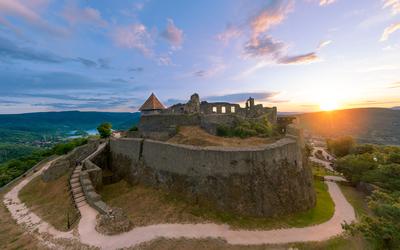 Amazing aerial landscapes about the Visegrad Castle in Hungary-stock-photo