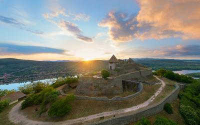 Amazing aerial landscapes about the Visegrad Castle in Hungary-stock-photo