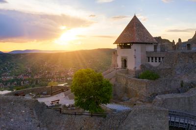 Amazing aerial landscapes about the Visegrad Castle in Hungary-stock-photo