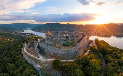 Amazing aerial landscapes about the Visegrad Castle in Hungary-stock-photo