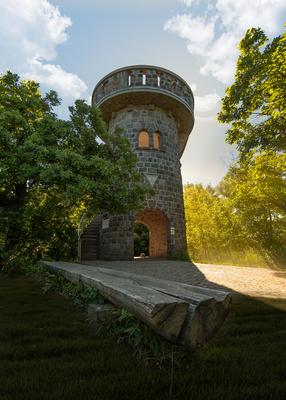 Julianus lookout tower in Danube bend Hungary. Near by Nagymaros city. Fantastic view all of Visegrad mountain. This viewpoin built in 1939. It was built by Encyan Tourist Association-stock-photo