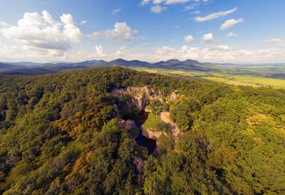 Flooded ancient stone quarry in Hungary near Sarospatak-stock-photo