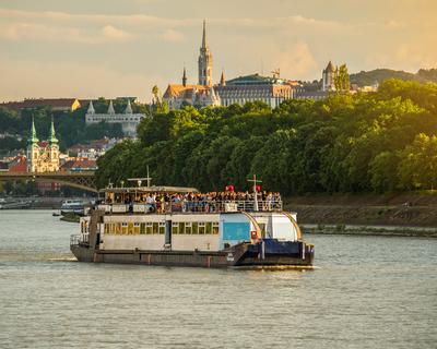 Party boat on Danube river in Budapest-stock-photo