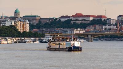 Party boat on Danube river in Budapest-stock-photo