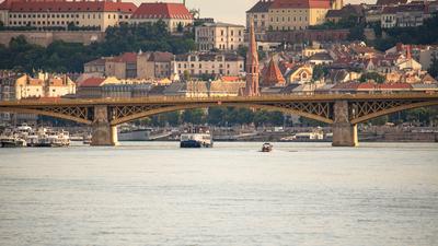 Party boat on Danube river in Budapest-stock-photo