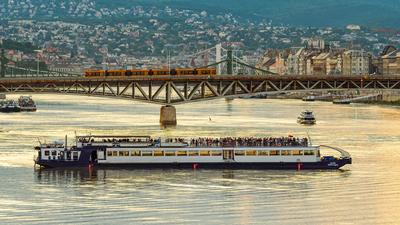 Party boat on Danube river in Budapest-stock-photo