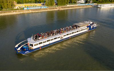 Party boat on Danube river in Budapest-stock-photo