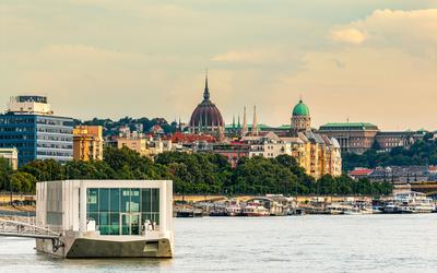 Party boat on Danube river in Budapest-stock-photo