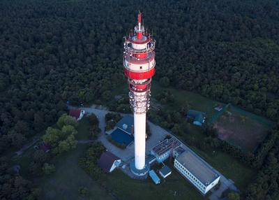 Big radio tower in top of Budapest-stock-photo