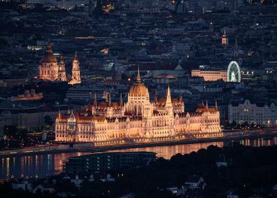 Amazing cityscape with Hungarian parliament st Stephen basilica Budapest eye-stock-photo
