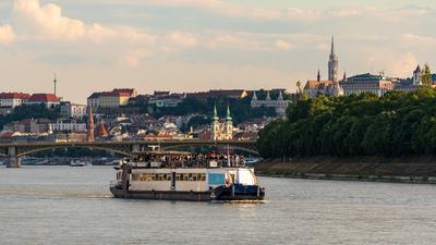 Party boat on Danube river in Budapest-stock-photo