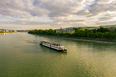 Party boat on Danube river in Budapest-stock-photo