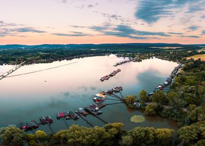 Lake Bokod next to Oroszlany city in Hungary-stock-photo