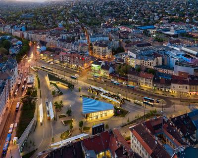 Aerial view about the Kalman Szell square-stock-foto