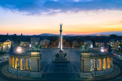 Amazing aerial view about the Heroes square in Budapest.-stock-photo