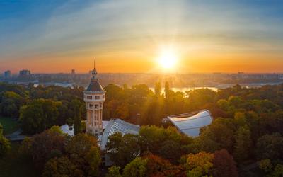 Water tower in Margaret island Budapest Hungary-stock-photo