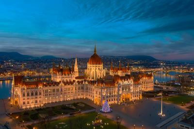 Hungarian parliament building at cristmas time-stock-photo