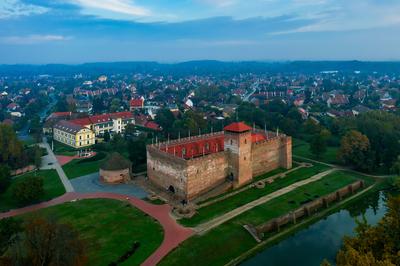 Amazing aerial photo about the Castle of Gyula.-stock-photo