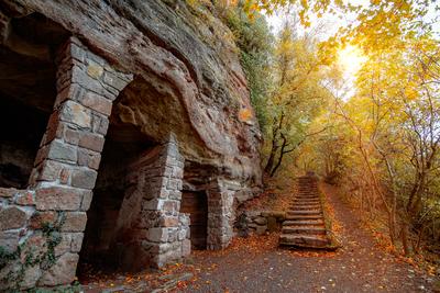 Monk caves is Thihany hills Hungary-stock-foto