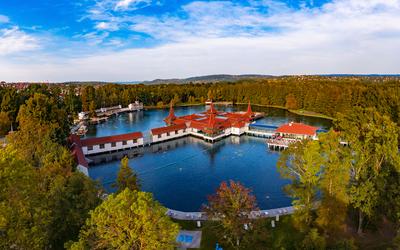 Lake Heviz natural warm water thermal bath in Hungary-stock-photo