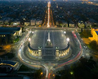 Amazing aerial view about the Heroes square in Budapest.-stock-photo