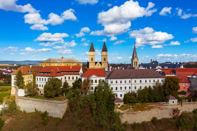 Veszprem city castle aera in aerial photo-stock-photo