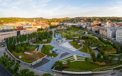 Aerial view about the new millenary park of Budapest Hungary-stock-photo