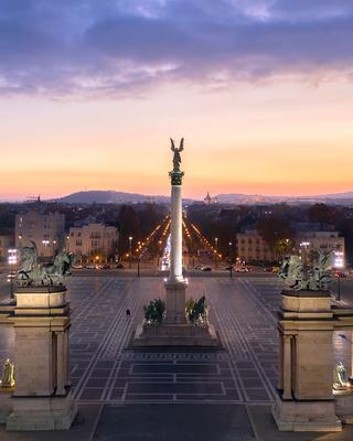 Amazing aerial view about the Heroes square in Budapest.-stock-photo