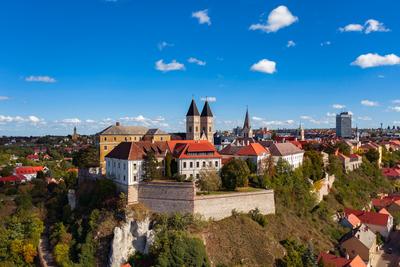 Veszprem city castle aera in aerial photo-stock-photo