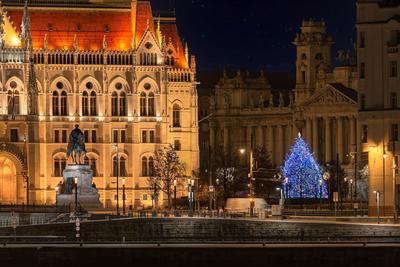 Hungarian parliament building at cristmas time-stock-photo