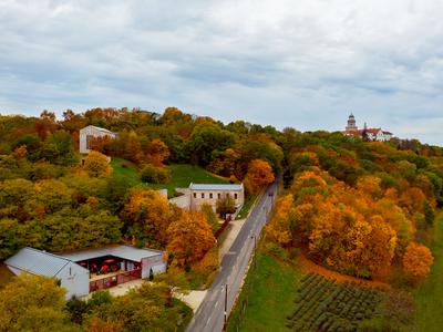 Fantastic arieal photo of Pannonhalama Benedictine abbey in Hungary.-stock-photo