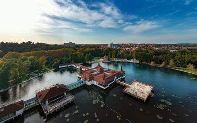 Lake Heviz natural warm water thermal bath in Hungary-stock-photo