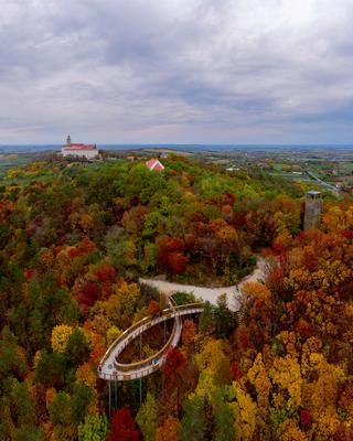 Fantastic arieal photo of Pannonhalama Benedictine abbey in Hungary.-stock-photo